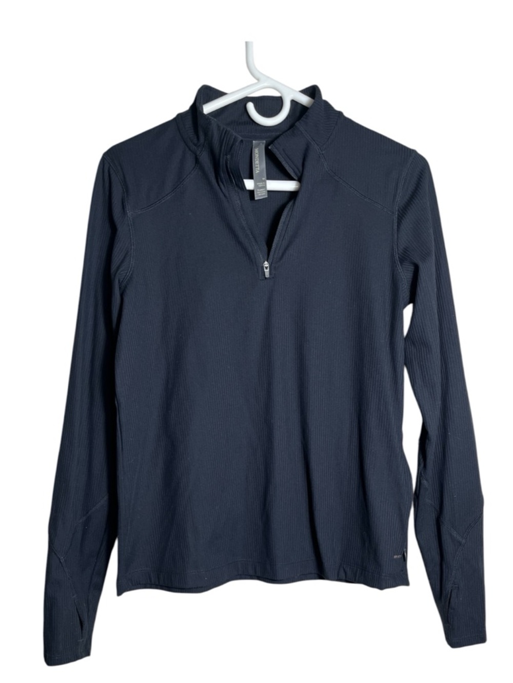 Mondetta Black Ribbed Zip-Front Top